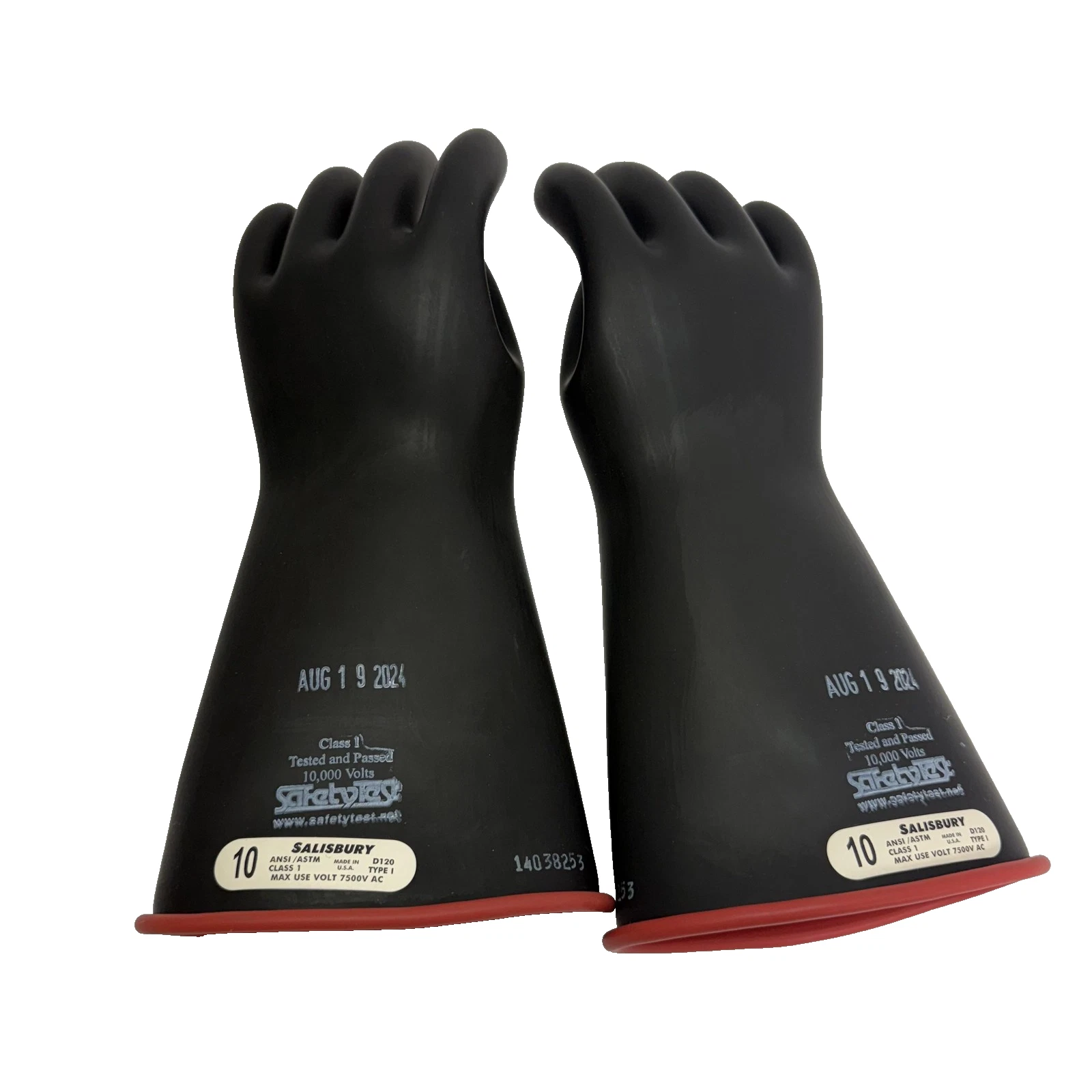 Salisbury Class 1 Electrical Insulating Rubber Gloves Size 10 7500V AC USA