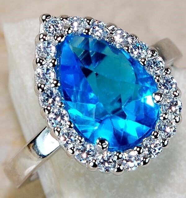 3CT Heat Treated Blue Topaz 925 Solid Sterling Silver Ring Jewelry Sz 7 U3-6