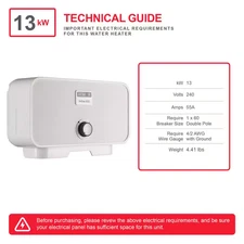 13,000 Watt/240V 2.25 GPM Electric Tankless Water Heater Includes Pressure Re...