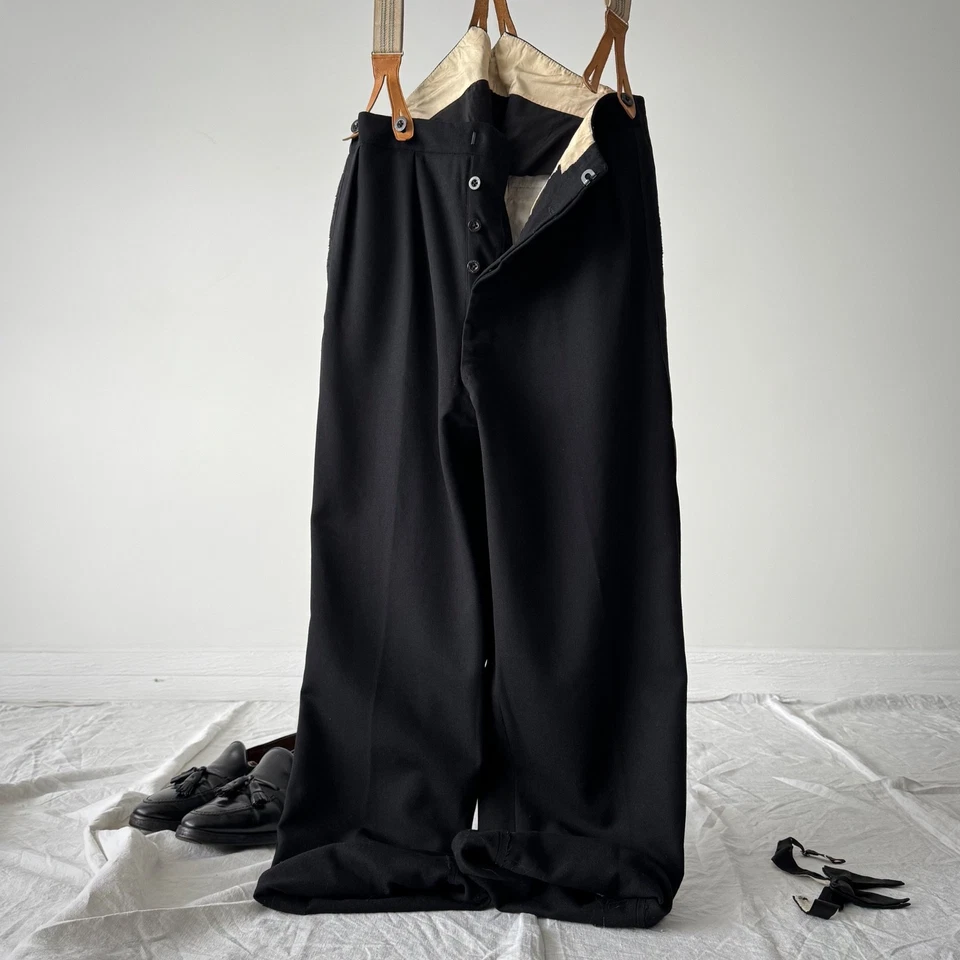 Pantalones de lana negros de esmoquin británicos vintage de los años 40 'Peter Robinson' Foto 4 de 4