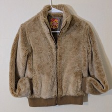 Vtg Piko Girl Faux Fur Jacket Women’s S Tan Brown Zip Up Bomber Y2K Hawaiian