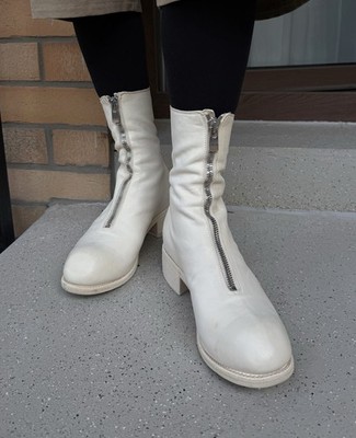 GUIDI フロントジップ ブーツ ホワイト DDP Guidi Womens Back Zip Boots Shoes Leather Avant Garde White