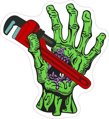 Plumber Hand Biting Pipe wrench Vinyl Bumper Sticker Window Decal Hard Hat