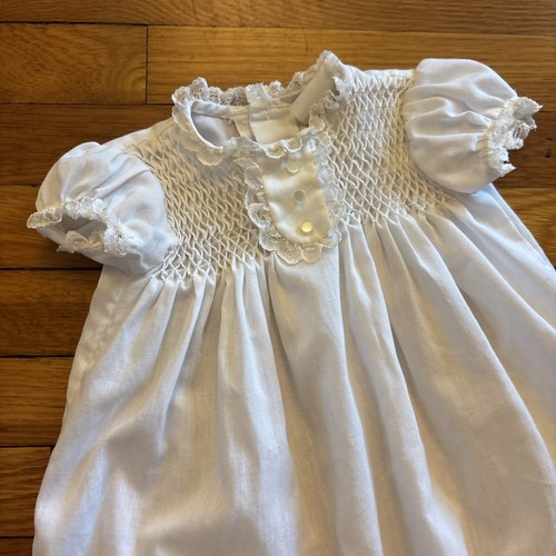 VTG Polly Flinders Baby 3-9 Month Long White Hand Smocked Holy Communion Dress - Picture 2 of 13