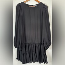 Gianni Bini Drop Waist Ruffle Hem Vintage Aesthetic Black Dress Size Medium