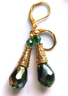 HUNTER GREEN CRYSTAL teardrop earring GP Cone hand crafted Leverback X8D-C