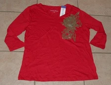 NEW NWT Embellished Red Sz Large Casual Wear Soft Stretchy Shirt REBECCA MALONE