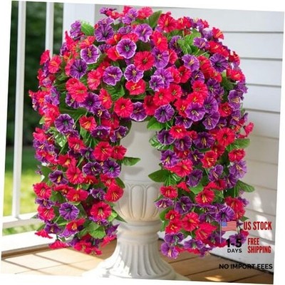 Artificial Fake Hanging Flowers Plants for Outdoor Spring Rose Red Violet