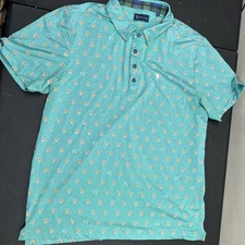William Murray Old Fashioned Polo Shirt Mens Large Teal Cocktail AOP