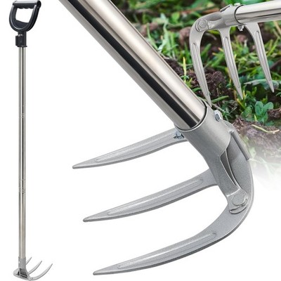 Potato Hand Rake Garden Tool - 62'' Long Handle Cultivator Weeding Rakes, 3-Ti...