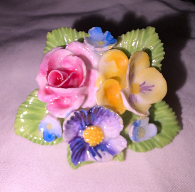Vintage Denton Signed bone china Flower Brooch Pin, Multicolor