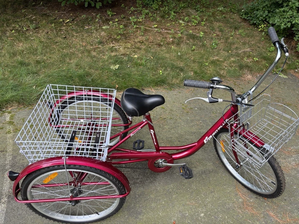 Трехколесный велосипед для взрослых Goplus с корзиной большого размера. 24-дюймовое колесо, пурпурное - Изображение 2 из 4