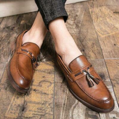 Retro Mens Tassels Loafers Formal Business Work Office Faux Leather Shoes Size
