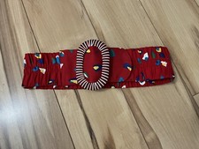 Vintage 1980s Ginnie Johansen Women Statement Belt S/M Red Blue Multi Patterned
