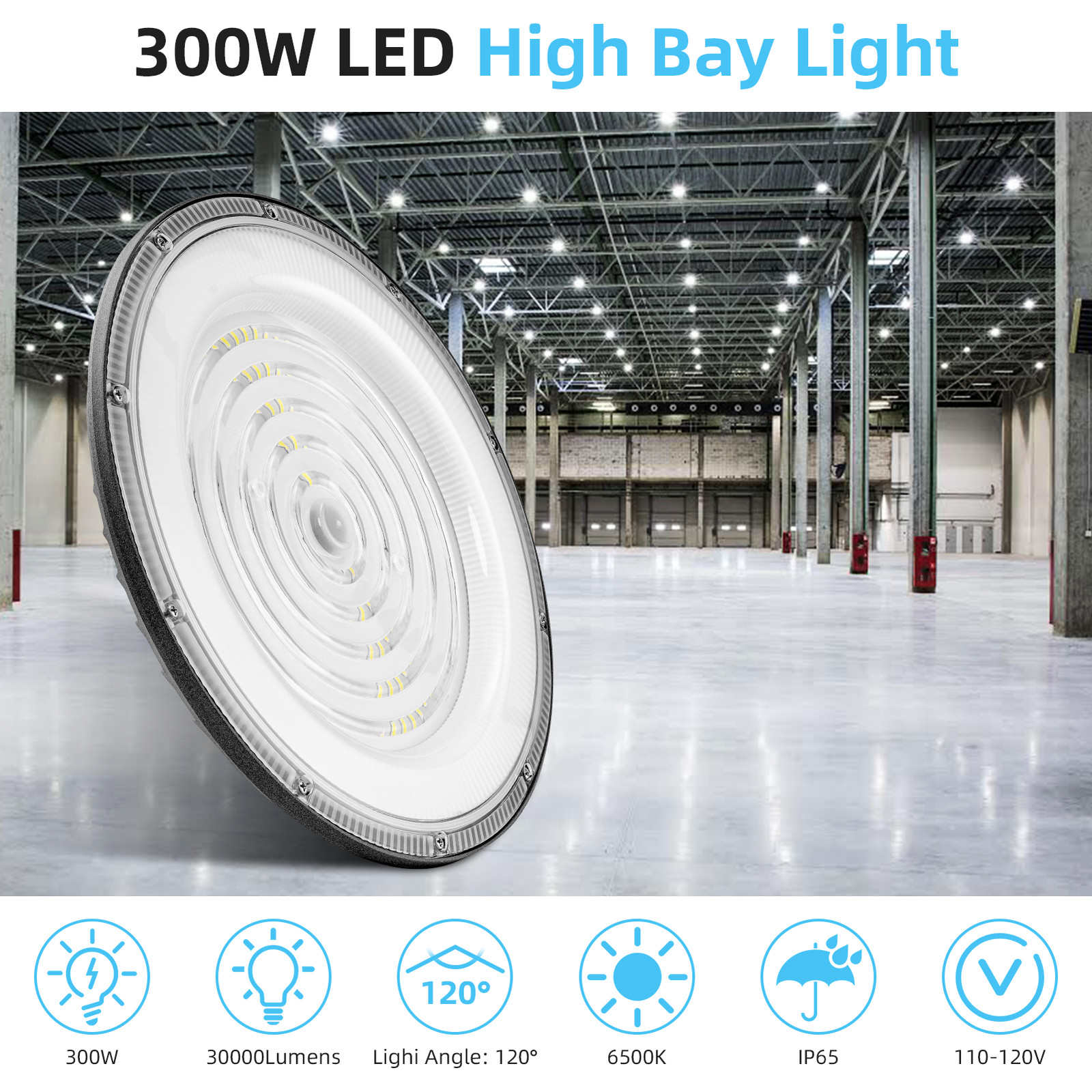 1 Pcs 300W UFO Led High Bay Light Commercial Industrial Warehouse Garage Light