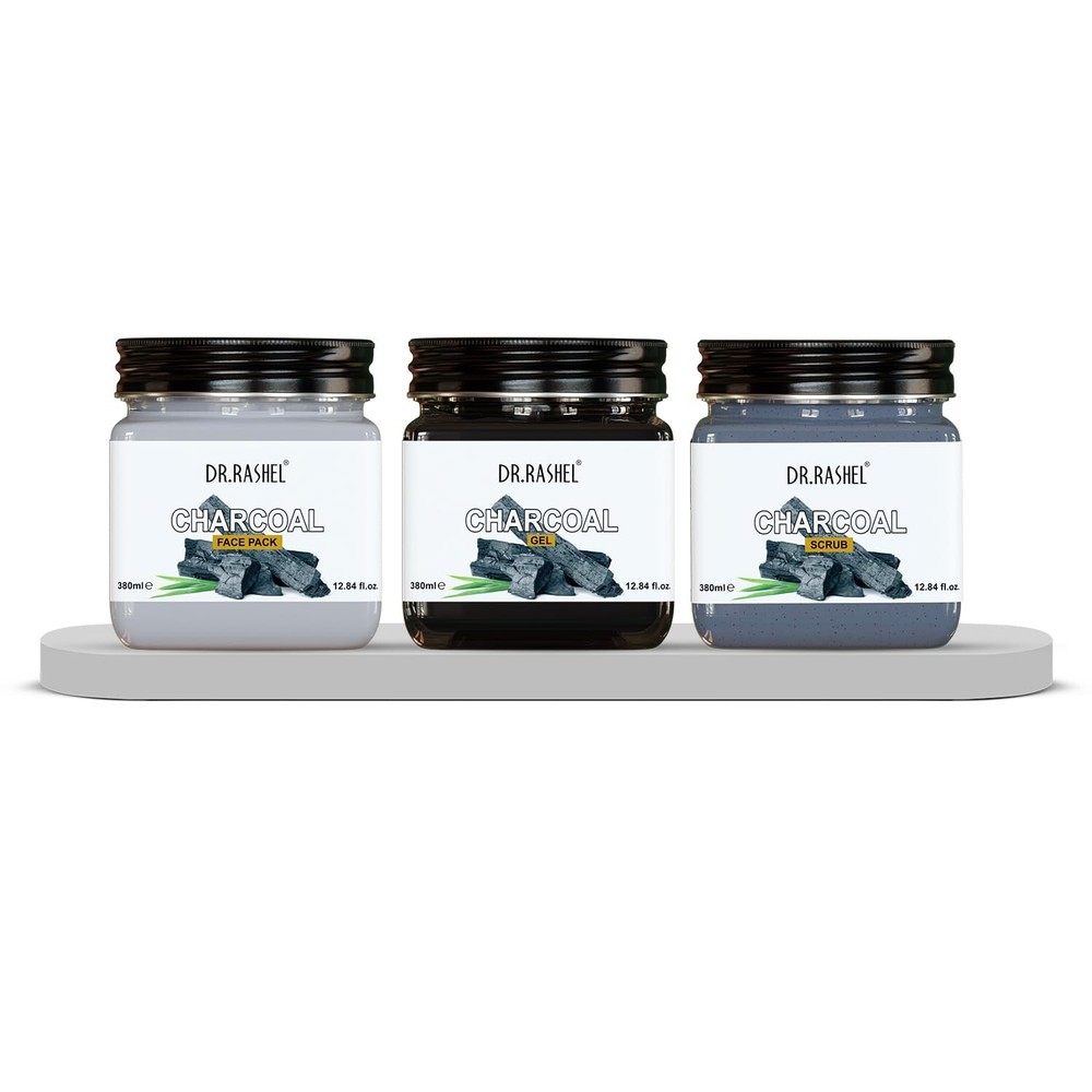 DR.RASHEL Charcoal Face Pack, Charcoal Gel & Charcoal Scrub For Face 380 ml Each