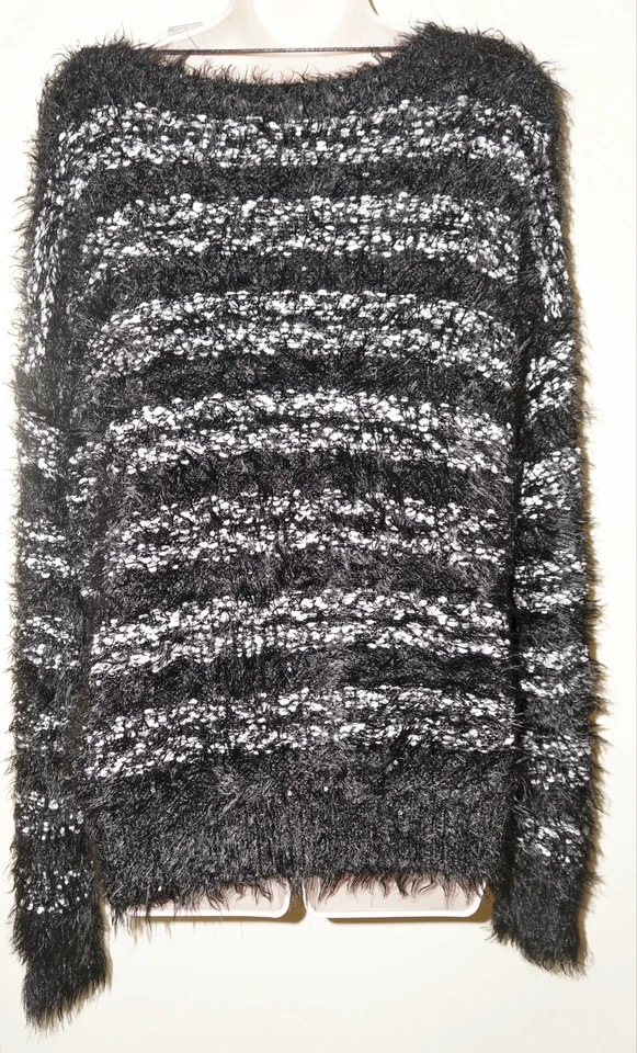 Suéter APT.9 Para Mujer Mixto Hilo Rayas y Lentejuelas L "NEGRO/BLANCO" NUEVO CON ETIQUETAS Venta al por menor $50 Foto 3 de 4