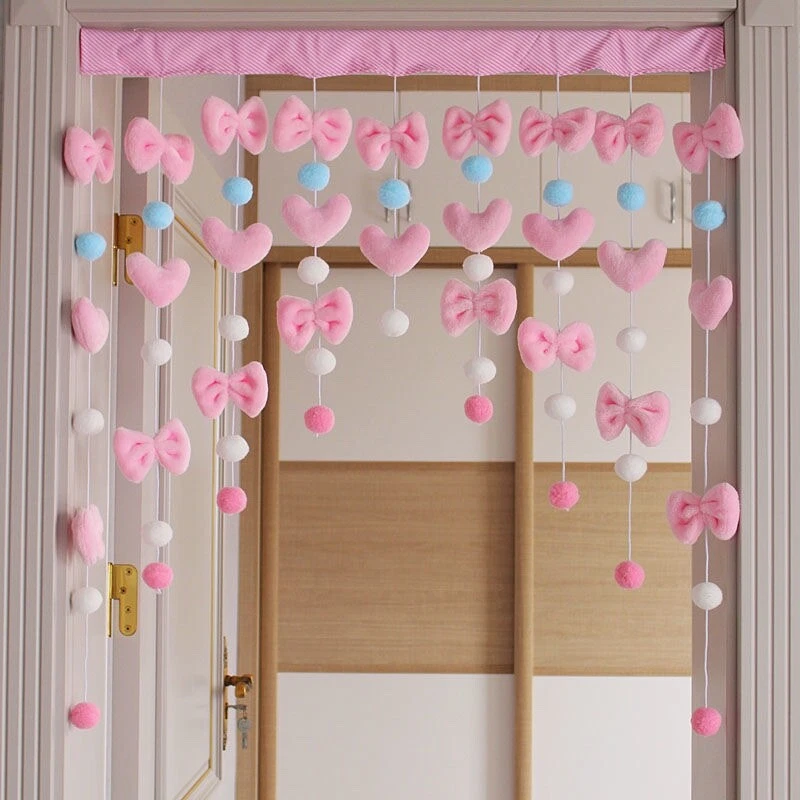 Girls Plush Door Curtain Garland Bowtie Heart Shaped Pompom Ball Home Decor Chic - Image 3 of 4