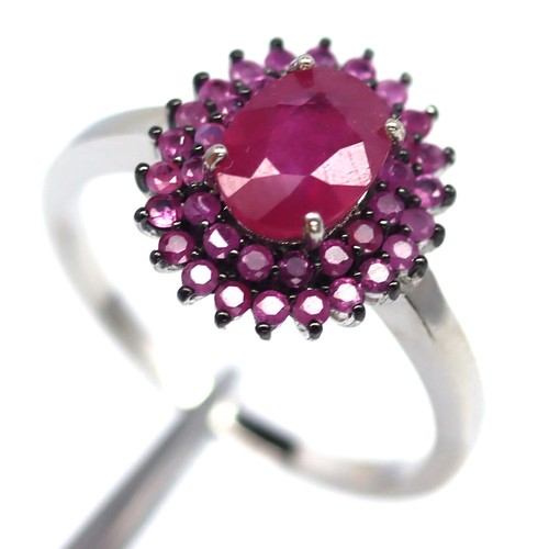 Bague Vintage Argent 925 Indienne Avec Pierres Roses De France - Taille 23