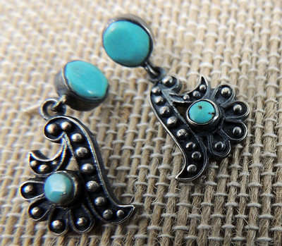 Beautiful Southwest Fred Harvey Era Maisel's Signed Earrings Sterling Slvr .925