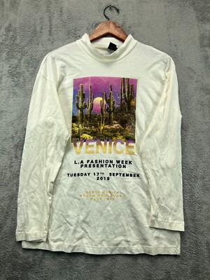 Venice LA Fashion Week 2019 T Shirt Womens Small Beige Mock Neck Long Sleeve 1