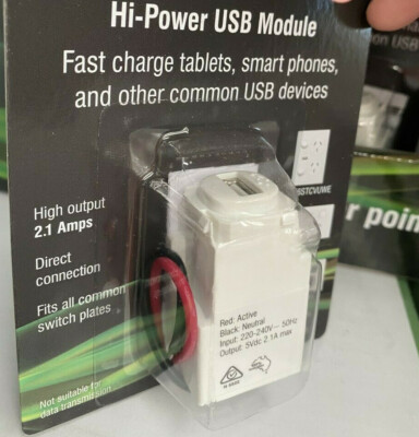 USB Power Adapter 2.1A Mechanism Charger Mech Jack Suits Clipsal Plates