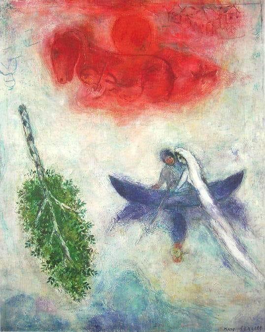 Marc Chagall La Barque Plate Signed Ltd Ed Lithograph Tree Man