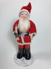 Vintage Cardboard Mica Glitter Santa Claus Figurine 5" with Candle Japan