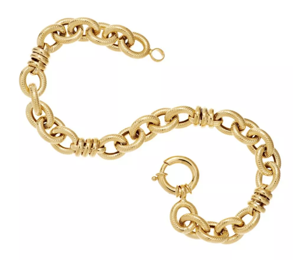 Textured Oval Status Link Bracelet Real 14K Yellow Gold QVC ALL