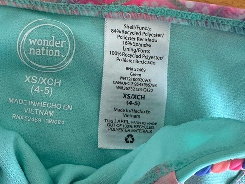 Wonder Nation Girls 2 Piece Swimsuit Blue Pink Green Sz XS 4-5 - Picture 4 of 5