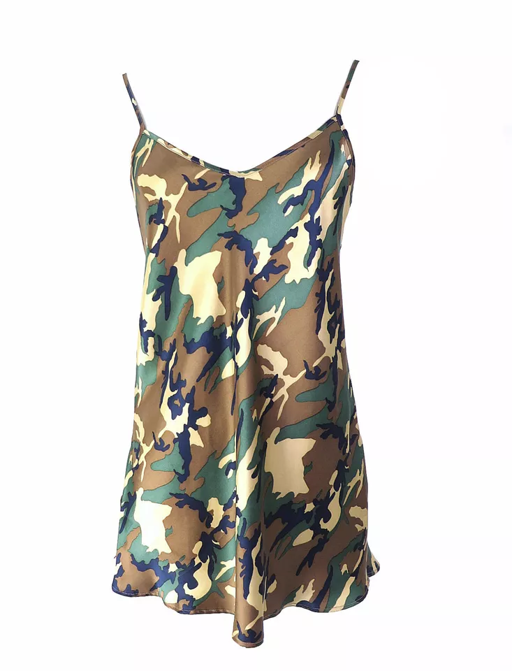 Women's Nightgown Camouflage Large Silk Real Mulberry Short Chemise Slip Dress - Image 2 of 4