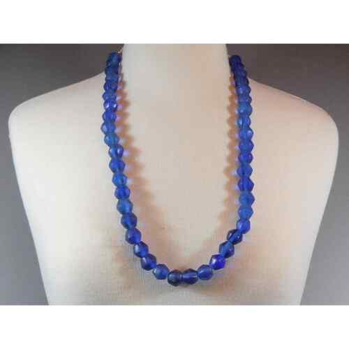 Handmade Matte Cobalt Blue "Sea" Glass Bead Necklace Large Scale Bold Statement - Afbeelding 1 van 7