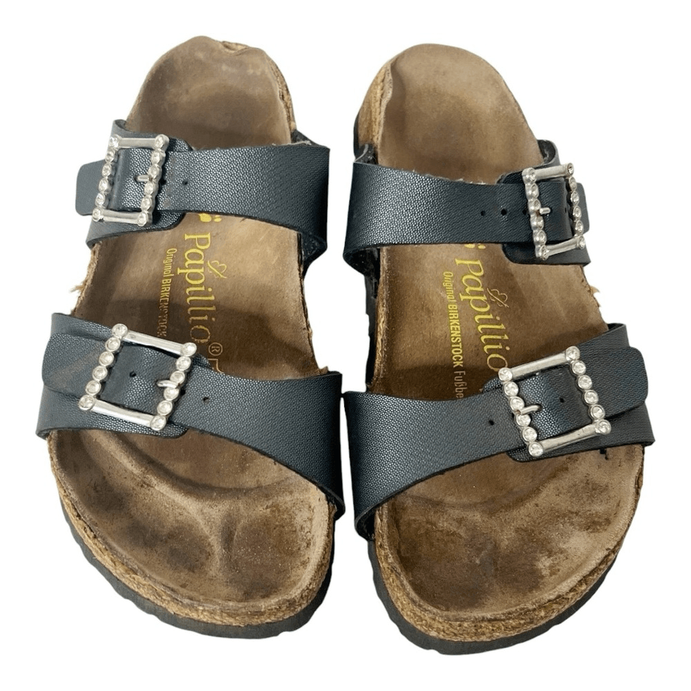 Birkenstock Papillio Black Rhinestone Double Strap Slide  display picture 3