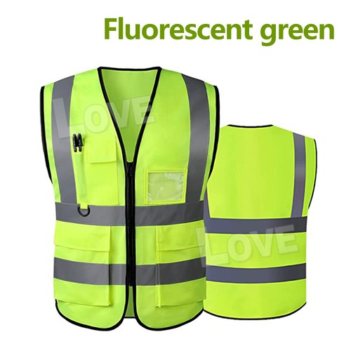 Hi Vis Safety Vest Reflective High Visibility Tape Zip Night Workwear Pocket NEW - Picture 10 of 11