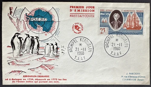 French Southern & Antarctic 1960 FDC Kerguelen-Tremarec Cachet w/ Sc# 20 Penguin