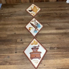 Vintage Lefton Ceramic  Wall Decor Diamond Shape 3 pieces 3003 MCM Brown