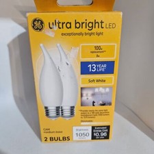 GE Ultra Bright LED Candle Bulbs 2-Pack Soft White 1050 Lumens Energy Efficient