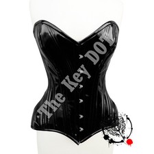 Glossy Black Vinyl Corset - Women Overbust Gothic Corset - Heavy Duty Steel Bone