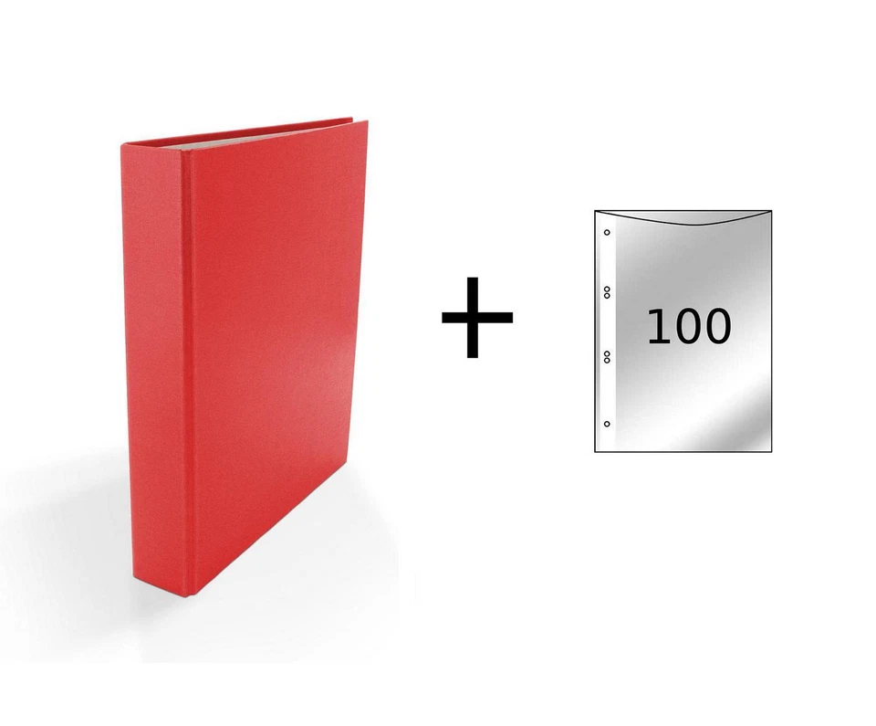 LIVEPAC OFFICE Ringbuch / DIN A5 / 4-Ring Ordner / Farbe: rot + 100 Prospekthüllen