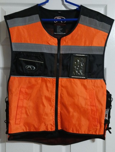 Fieldsheer Men's Motorcycle Riding Vest Orange Hi-Visibility Reflective Zip SM-L