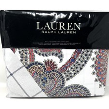 Ralph Lauren Carter Paisley Full Queen Duvet Cover Set Navy Sateen Reversible