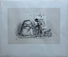 Lithografie Grafik Das Porträt Karikatur Andreas Paul Weber Frosch und Heupferd
