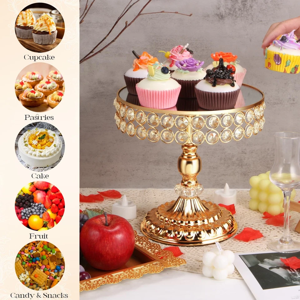 Juego de 12 piezas de soporte para pasteles de oro, soporte de exhibición de pasteles vintage con borde de cristal a... Foto 4 de 4