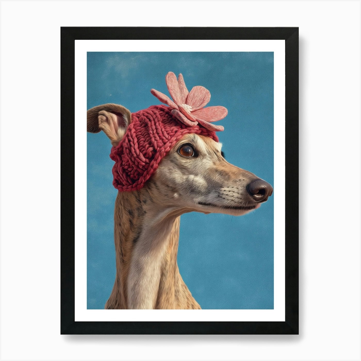 Greyhound In Hat 3 Art Print Framed Wall Art Poster Canvas Print Picture