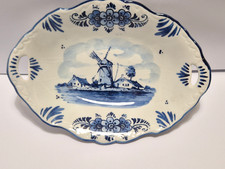 VTG Rare Delft Blue  Hand Painted Oval Dish Made In Holland Collectible Wall art