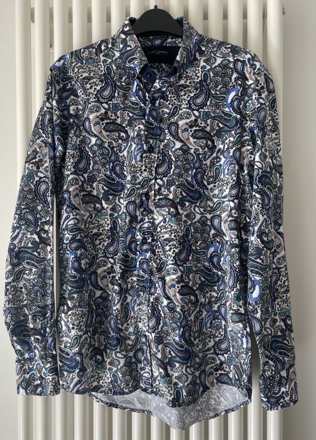 Guide London Shirt Size Large L Long Sleeve Mens Blue Cotton Paisley Pattern