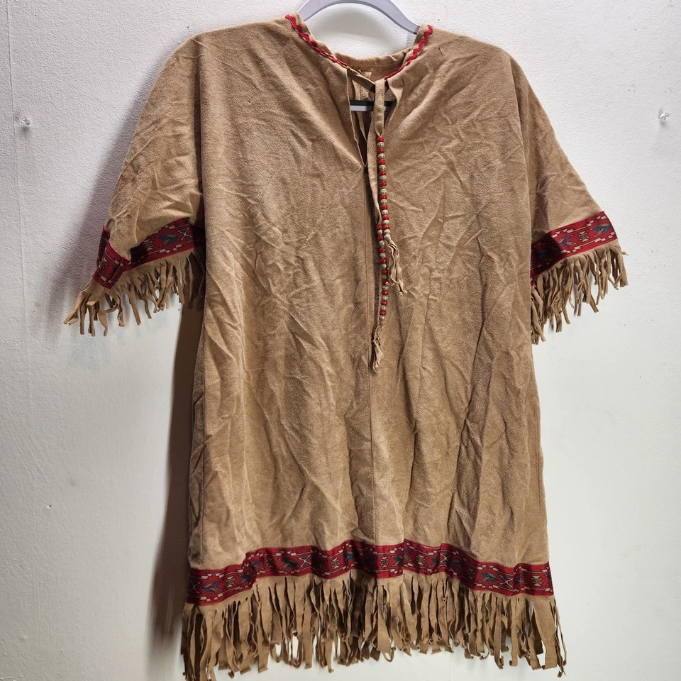 Vintage Handmade Native American Themed Tunic Theater Costume Beige - Red Tribal - Image 4 of 4
