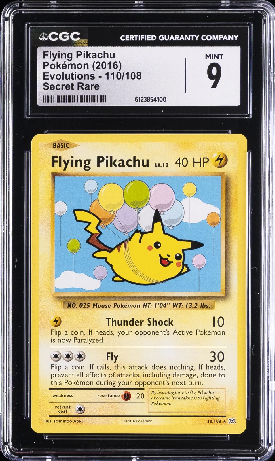 2016 POKEMON EVOLUTIONS SECRET RARE #110/108 FLYING PIKACHU CGC 9
