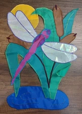 Vintage Dragon Fly Garden Flag  Sun Cat Tails Water 17x12" B4