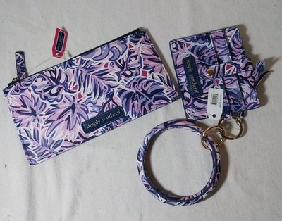 Purple Floral Simply Southern Zip Clutch Wallet Key Chain Arm Ring Lot Of 2 NWT
